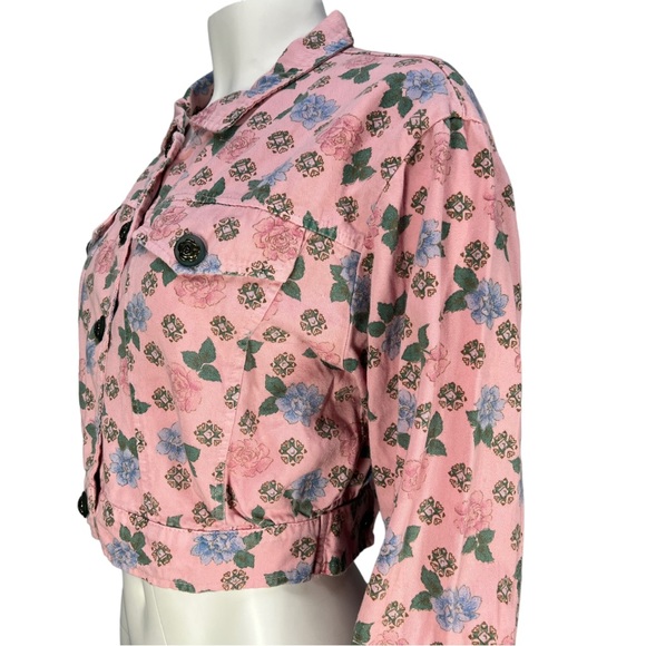 VTG 80's/90's JOLLY U.S.A Pink Floral 100% Cotton Denim Like Crop Jacket Sz Sm - Picture 14 of 16